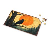 Toys For Ages 2-4 A Crow Perches On A Branch Against A Backdrop Of An Orange Sun And Forest. Picture Puzzle Toddler Puzzles Jigsaw Puzzles 300 Pieces For Adul(300PCS)