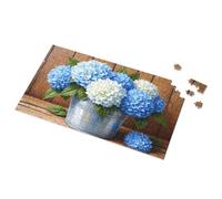 Toys For Ages 8-13 Blue Hydrangea Bouquet In Silver Bucket Picture Puzzle Jigsaw Puzzles 500 Pieces Jigsaw Puzzles 500 Piece(500PCS)