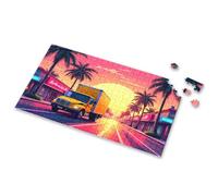 Toys For Boys 6-8 A Yellow Truck Drives Down A Palm Tree-Lined Street During A Vibrant Sunset Picture Puzzle 3 Year Old Girl Gifts Activity Books For Kids Ages(300PCS)