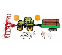 Toys-Idena Straw Tractor Set w/Trailer for Wood Turner/Straw Bales, Cow Toy NEW