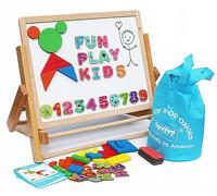 Toys of Wood Oxford Wooden Easel for Children Foldable-Double Magnetic Boards Shapes Letters Numbers Paper Roll Kids Art-Table Top Magnetic Board Black White Drawing Board for Kids