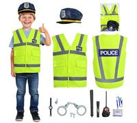 Toys Police Costume Kids Officer Outfit Dress Up for Roleplay Halloween & STEM Learning with Hat, Vest, Trousers & Siren Sound Walkie Talkie Ideal for Boys & Girls Aged 5-12 (Police Officer, S)