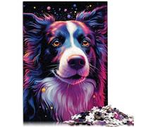 Toys Puzzle Colorful psychedelic border collie Jigsaw Puzzle Adult 1000 Wooden Puzzles Educational Game is ideal as a gift for the whole family and this （50x75cm）