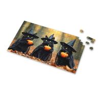 Toys Under 10 Dollars Three Black Cats Dressed As Witches Hold Pumpkins Picture Puzzle Jigsaw Puzzle 500 Pieces(500PCS)