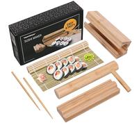 Toys4Boys Bamboo Sushi Making Kit-Sushi Set with Rolling Mat, Cylinder Bazooka Onigiri Mold and 2 Pairs Chopsticks- Sushi Set for Beginners- 100% Bamboo