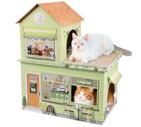 TOYSBOOM Cardboard Cat Houses for Indoor Cats - Kitten Scratcher Houses & Condos, Cafe Themed Hut Hideout Play House Bed with Scratching Pads, Scratch Box for Large Kitty Rabbit Bunny Small Animals