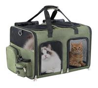 TOYSBOOM Cat Carrier for 2 Cats - Double Pet Carrier Extra Large, Dual Cabin Multi Cat Travel Carrier with Removable Divider, Collapsible, Can Hold 20 30 40 lbs for Two Small Kitten, Medium Dog Green