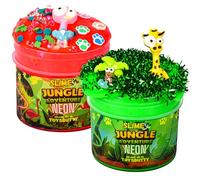 ToysButty 2 Stretchy Slime Neon Slime Kit, Create with Kids Jungle Adventure Theme, Premade Slime Making kit, 8 Slime Accessories, 2 Big charms Putty Set Toy Slime Kits for Girls Boys