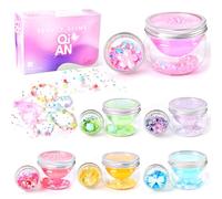 ToysButty 6 Pack Slime Kit for Kids, Non Sticky Clear Slime with DIY Charms & Beads Bracelet Making Kit,Glitter Putty Toys Fun Friendship Bracelets Crafts,Birthday Party Gifts for Girls Ages 8-12