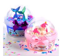 ToysButty Fluffy Slime Kit, MicroWorld 2 Pack Clear Slime & Butter slime for Kids, Unicorn Mermaid Theme Slime Party Favors with 6 Add ins, Unicorn Kids Toy Birthday Gifts for Girls Age 8-12
