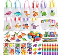Toyssa Dino Party Bag Fillers, Colour Your Own Party Bag & Stacking Crayons & Dino Figures Dino Eggs & Snap Bracelet & Dinosaur Pinata Party Bags Fillers Birthday Party Supplies for Kids Boys