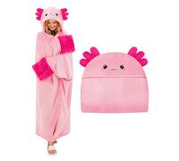 TOYSYM Axolotl Wearable Hooded Blanket for Adults - Fluffy Soft Warm Cozy Flannel Throw Blanket 50" x 60" Hoodie Cloak Wrap - Sloth Gifts for Adults and Kids