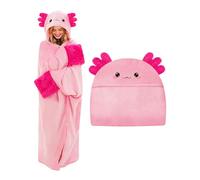 TOYSYM Axolotl Wearable Hooded Blanket for Adults - Fluffy Soft Warm Cozy Flannel Throw Blanket 50" x 60" Hoodie Cloak Wrap - Sloth Gifts for Adults and Kids