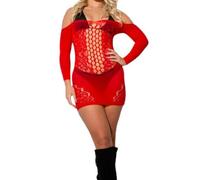 TOYTEM Sexy lingerie for women sets Mesh Lingerie Dress Long Sleeve Lace Fetish Babydoll Fishnet Outfit Costume Sex Suit Kinky Bodysuit One Size (Red)