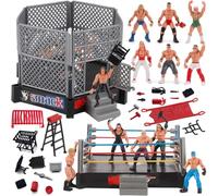 Toyvelt 32-Piece Wrestling Toys For Kids - WWE Wrestler Warriors Toys With Ring & Realistic Accessories - Fun Miniature Fighting Action Figures Includes 2 Rings - Great Gift For Boys and Girls