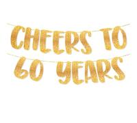 TOYVENTURES Cheers to 60 Years Gold Glitter Banner - Happy 60th Birthday Party Decorations 8 Feet, 60th Wedding Anniversary Party Supplies - Milestone Celebration Decor - Pre-strung, No DIY Required