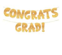 TOYVENTURES Graduation Gold Decorations Set - Congrats Grad Banner, Class of 2025 Backdrop, Party Supplies for High School & College Celebrations Degree PHD (Pre-strung, No DIY Required) (Gold-CG)