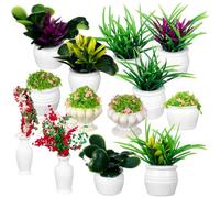 Toyvian 1:12 Dollhouse Miniature Potted Plants, 13pcs Tiny Bonsai Models Fake Greenery Diy Fairy Garden Accessories Doll House Decor Ornaments Birthday Present Collectors
