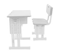 Toyvian 1 Set Dollhouse Table And Chair: 1:12 Scale Classroom Study Desk And Chair - Miniature Plastic Furniture For Home Decor Kids Learning Scene