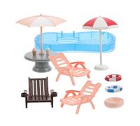 Toyvian 1 Set Miniature Dollhouse Outdoor Accessories Set Beach Chair Swim Pool Parasol Swim Ring for DIY Imagination Play Furniture for Miniature Beach Scenes