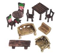 Toyvian 10 Pcs Miniature Garden Furniture Resin Ornaments Rustic Wood Texture Mini Tables Chairs Benches for Micro Landscape Dollhouse Mini Garden Decor Kit