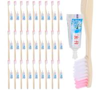 Toyvian 100pcs Disposable Toothbrush with Toothpaste Travel Set, Individually Wrapped OPP Film, Small Size Hotel Guest Oral Care Kit Random Style