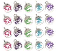 Toyvian 100Pcs Glass Ball Charms Pendants 14mm DIY Jewelry Making Accessories Dried Flower Inside, Mixed Colors Lake Blue, Rose Red, Green, Purple, Sapphire for Earrings and Keychains