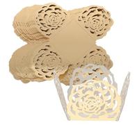 Toyvian 100Pcs Wedding Chocolate Truffle Cups Hollow-Out Rose Edge Paper Wrappers Decorative Candy Holder for Party Dessert Table, Gold Ivory