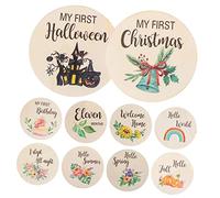 Toyvian 10pcs Discs Round Wooden Cards for Newborn Photography Double-Sided Design Unique Markers to Capture Precious Moments