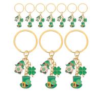 Toyvian 10pcs St Patrick's Day Keyring Set Four Leaf Clover Metal Green Leaf Key Chains Backpack Purse Clover Charm Party Favor Irish Shamrock Decoration