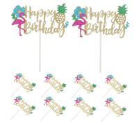 Toyvian 10pcs Tropical Flamingo Cake Decorations with Pineapple Cupcake Toppers Hawaii Table Decor for Beach Party and Hawaiian Birthday Summer Luau Party Supplies