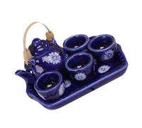 Toyvian 12 Scale Navy Blue Ceramic Teapot with 6pcs Tea Cups Tray Pretend Play Dollhouse Accessories for ’ Kitchen and Tea Party Decor