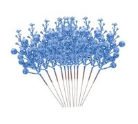 Toyvian 12pcs Christmas Artificial Berry Stems Glitter Fake Berry Picks for Wreath Garland DIY Xmas Tree Decoration Blue Snowflake