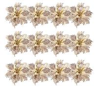 Toyvian, 12Pcs Christmas Glitter Poinsettia Flowers Gold Artificial Flowers with Stems & Clips Ornaments Flowers Decor for Holiday New Year (Champagne Gold), Silver (Q3705S157ZTJ9XJJHTBMXIQK)
