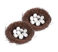 Toyvian 12pcs Easter Bird Nest Decoration Set - 2 Rattan Nests (15cm)& 10 Paintable Foam Eggs for Easter Decor Diy Crafts, Spring Party Home Decor