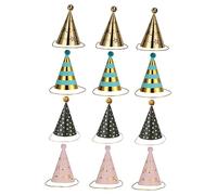 Toyvian 12pcs Gilded Cone Party Hats for Adults Decorative Paper Birthday Caps with High End Gilding Finish Fun Novelty Party Crowns for Memorable Photo Props and Celebration Accessories