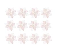 Toyvian 12pcs Glitter Poinsettia Artificial Christmas Poinsettia Flower Christmas Tree Decorations Ornaments (White)