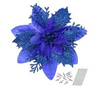 Toyvian 12pcs Glitter Poinsettia Flowers for Christmas Home Decor Includes Stems Clips for Year Parties Xmas Tree Ornaments and Festive Decorations