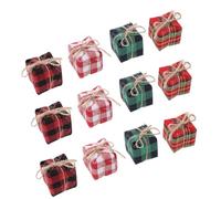 Toyvian 12pcs Miniature Box Decorations Set, Cotton Linen Fabric Xmas Doll House Ornaments in Blue-Green, Red-White, Red-Black, and Red-Green for Holiday Party Table