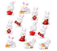 Toyvian 12Pcs Miniature Rabbit Figurines Synthetic Resin Bunny Ornaments for Desktop Garden Lawn Balcony Decoration Easter and Chinese Year Home Decor