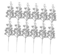 Toyvian 12pcs Silver Artificial Berry Stems Glitter Snow Effect Christmas Tree Decorations Xmas Holiday Craft Picks for Winter Home and Wedding Decor