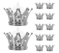 Toyvian 12pcs Silver Crown Candy Boxes Set for Wedding Birthday Party Favor, Mini Plastic Candy Containers with Gold Trim, Cake Holder and Shower Decoration