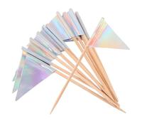 Toyvian 12pcs Triangle Cake Flag Decor Picks for Birthday Wedding Party Silver Food Toothpick Flags for Cupcakes Fruit Platters Appetizers Stable Festive Cake Decorations