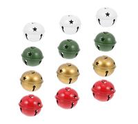 Toyvian 12pcs Vintage Christmas Jingle Bells with Star Cutouts Rustic Bell Ornaments in Red White Green Gold DIY Crafting Decorations for Holiday Wreaths and Festive Home Ambiance