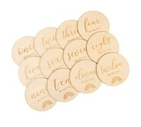 Toyvian 12pcs Wood Chip Photo Props Key Moment Cards Natural Wooden Monthly Growth Recording Cards for Shower