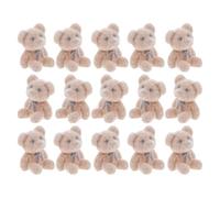 Toyvian 15Pcs Mini Flocked Bear Figurines with Holes - Tiny Plush Bear Dolls for DIY Keychains, Shower Decorations, Wedding Party Favors, Craft Accessories