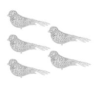 Toyvian 16CM Silver Bird Christmas Tree Decorations 5pcs Set, Clip-On Xmas Ornaments for Holiday Tree, Delicate Festival Bird Decor for Home and Party
