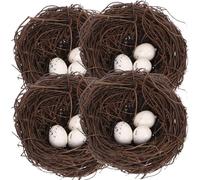Toyvian 16pcs Easter Bird Nest Decoration Set - 4 Rattan Nests (10cm)& 12 Paintable Foam Eggs for Easter Decor Diy Crafts, Spring Party Home Decor