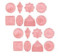 Toyvian 16pcs Eid Mubarak Cookie Cutters Set with 3D Eid Themed Patterns, Suitable for Dough Types, Easy to Clean Pp Material Moulds for Ramadan and Family Baking Activities
