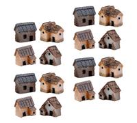 Toyvian 16Pcs Resin Thatched Cottage Figurines Set with Single Door Micro Landscape Houses for Fairy Garden, Desktop Bonsai Village, Miniature Garden Ornament Decoration